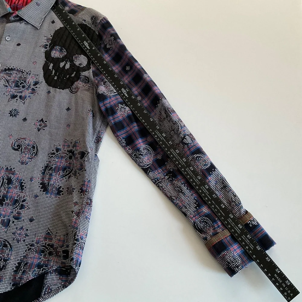 Robert Graham Mens Limited Edition Blues Haven XL Classic Fit Embellished Scull - Picture 7 of 14